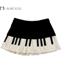 Y2K Black White Splicing Piano Skirt Preppy Style Korean Style Keyboard Pleated Skirt Slim JK Dress Short Skirt Student