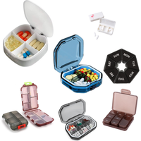 2Pcs 7 Days Pill Storage Box Mini Travel Portable Medicines Dispenser Box Multifunction Plastic Seven Compartment Sealer Box