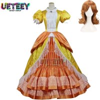 UETEEY COS Princess Daisy Dress Cosplay Costume For Adult Women Halloween Costume Dress Custom Made Christmas Outfit Wig