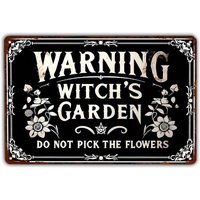 Warning Witchs Garden Do Not Pick The Flowers Retro Metal Tin Sign Witch Halloween Decor Art Poster Halloween Metal Signs for