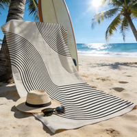 Minimalist Black Curved Stripes Beach Towel Sand Free Quick Dry Absorbent Beach Blanket Modern Simple Geometric Towel
