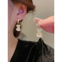 Cute Bear Drop Earrings Shiny Zircon Golden Copper Earrings | New Trendy Party Wedding Jewelry | Perfect Gift for Girls
