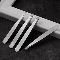 4 Piece Professional Tweezers Set Eyebrow Hair Removal, Beard Plucking, Stainless Steel Angled Tweezers Tools Hair Removal Tool