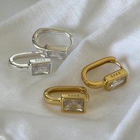ZAKOL Square Zircon U-shaped Hoop Earrings for Women Exquisite Golden Silver Color Geometric Huggies Jewelry pulseras mujer