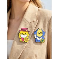 2 Cartoon Cat Enamel Brooches, Cute Metal Badge Accessories, Can Be Attached to Clothes, Backpacks, Hats as Decorations, and Can Be Worn as a Pair for Couples/Best Friends