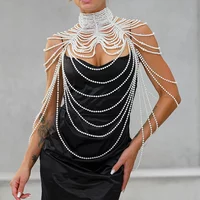 Women Pearl Shawl Necklaces Body Chain Sexy Beaded Collar Shoulder Pearl Bra Top Sweater Chain Wedding Dress Body Jewelry