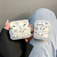 Korean INS Cute Simple Line Puppy Kawaii Dog Wave Earphones Case Transparent Case For AirPods 1 2 3 4 Pro2 Pro3 Protective Cover