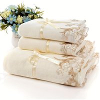 Soft Microfiber Luxury Lace Towel, Skin-Friendly Hand & Bath Towels with Exquisite Locking Edge for Home Bathroom Essentials