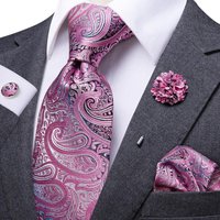 Cravate de luxe en soie Paisley rose pour hommes, 8.5cm, cravate d'affaires, bouton de manchette carré de poche, broche, cadeau de mariage pour hommes, créateur Hi-Tie