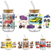 High Quality Cartoon Movie Cars Waterproof Transfer Sticker 3D Race Car Decal UV DTF Cup Wrap for 16oz Libbey Can