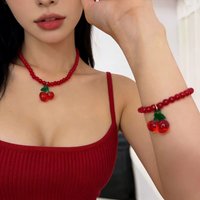 Delicate Cherry Charm Pendant Resin Red Bead Clavicle Chain Necklace For Women Y2K Choker Vintage Aesthetic Jewelry Accessories