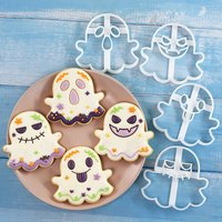 4 Pcs Funny Ghost Cookie Cutter DIY Festive Halloween Cookie Mold 3D Ghost Wacky Face Design for Cake and Baking