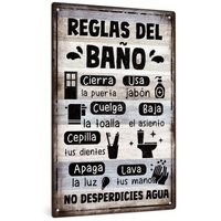 Spanish Vintage Metal Sign - Farmhouse Bathroom Rules Decor, Easy Hang, Classic Wall Art