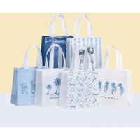 12/18/24Pcs Blue Ocean Theme Non Woven Gift Packing Bag Beach Shell Shopping Tote Bag for Kids Birthday Wedding Party Decoration