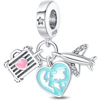 925 Sterling Silver Charms Bead CZ Zircon Luminous Aircraft Earth Dangle Fit Original Bracelet DIY Women Jewelry Gift