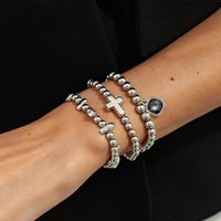 Salircon 3Pcs/Set Creative CCB Beaded Elastic Bracelets Women Trendy Acrylic Rhinestone Pendant Bangles Couple Jewelry Accessory