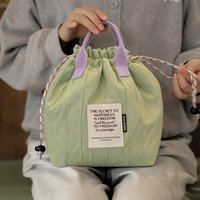 Color Blocking Insulated Lunch Box Bag, Adjustable Drawstring Lunch Box Bag, Large Capacity Commuting Lunch Bag