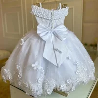 Custom Pink Purple Flower Girl Dress for Wedding First Christmas Party with 3D Floral Embroidery Tulle Skirt and Cap Sleeves