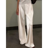 Schicke Satin-Kleiderhose mit weitem Bein für Damen, stilvolle elastische Taille, lockere Passform, lange Hose für Streetwear, Arbeit, einfarbig