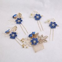 5Pcs/Set Bridal Hair Accessories for Women Flower Pearl Headpiece Tiara Wedding Barrette Clip Hairpins Bride Hair Combs Ornament