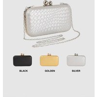 Ladies' evening clutch, women's fashion woven metal PU leather handbag, evening bag, tassel evening handbag