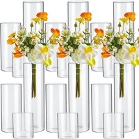 4 6 8 Inch Clear Glass Cylinder Vases for Centerpieces Floating Candles Holders Clear Cylinder Flower Vases Bulk for Wedding