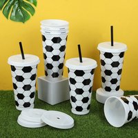 6/12pcs Reusable Plastic Soccer Cups with Lids&Straws, Black & White Ball Pattern Tumblers, Sports Party Favors, Birthday Decor