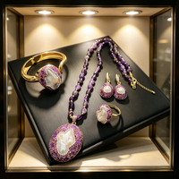 Vintage Baroque Pearl Amethyst Inlaid Jewelry Set 4 Pieces Lady Daily Wedding Party Ornament