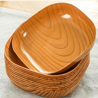 Wood Grain Square Plate Japanese-Style Plastic Dish Multifunctional Simple Grain Bone Spitting Household Food Grade Fruit Bowl