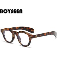 BOYSEEN Round Frame Blue Light Glasses Men Women Vintage Black leopard Glasses Frame Can Do Prescription glasses