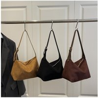 Boston Style Large Capacity Shoulder Bag Suede Adjustable Strap Tote Bag Zipper Crossbody Bag Commuting