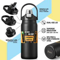Stainless Steel Vacuum Bottle Large Capacity 1.2L/1.5L Insulated Thermo Water Flask Dual Use Lids Direct Straw Sport Gym Tumbler