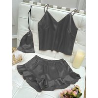 Women's Silk Comfortable Strap Sleepwear Thin Vest Shorts Home Clothes Set Sexy Sleepwear Breathable Lightweight Nightgown