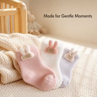 Baby Socks 3D Plush Rabbit Ears Decor Toddler Mid‑Calf Socks Soft Stretchy Newborn Infant Socks 3 Pairs Mixed Pastel Color