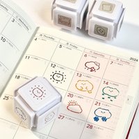 Portable 6-in-1 Weather Cat Photosensitive Stamp Self-Inking Seal for DIY Journaling Kawaii Daily Planner Stamp Set for Diary