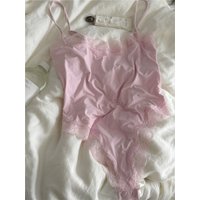 Pink Lace Trim Playsuits Woman Slim High Elasticity Adjustable Strap Skinny Bodysuit Fashion Streetwear Smooth One-piece Tops