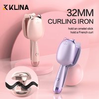 32MM Egg Roll Hair Waving Iron Purple Curling Wand Professional 2 Barrel Curling Iron, Hair Curler Crimper Waver Styling Tools