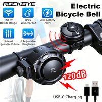 Rockbye Bicycle Electric Bell Horn 120dB USB Charge MTB Scooter Road Bike Handlebar Horn 6 Modes Alarm Ring Remote Control