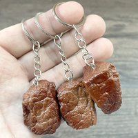 Imitation Food Beef Cubes Keychain, Fashion Jewelry Simulation Food Key Ring, For Bag Pendant Handbag Purse Car Accessories