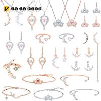 Luxury Princess Jewelry Set New Fashion Sparkling Crystal Necklace Bracelet Earrings Open Ring Charming for Women Romantic Gift