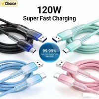 120W USB to type C Cable Fast Charging Cord For iPhone 17 16 15 Pro Max Air USB To C Colorful Quick Charger Wire For Samsung Xia