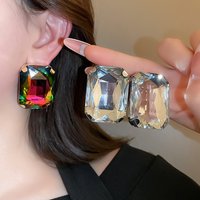 Shiny Colorful Square Rhinestones Stud Earrings for Women Geometric European and American Statement Ear Studs Accessories K