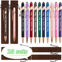 25 ensembles de stylos à bille personnalisables, outils d'écriture ronds de luxe au toucher doux avec étuis bruns - Comprend 25 stylos et 25 sacs bruns