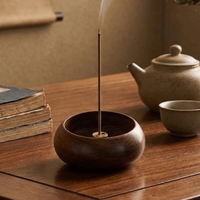 4 Holes Wooden Incense Holder Solid Wood Handcrafted Stick Holder Smooth Polished Retro Bowl Shape Censer Desktop Decor