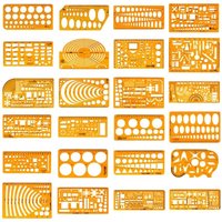 Geometric Drawing Template Set With Measuring Ruler - Yellow Transparent Plastic Tools+Bonus PE Zipper Bag - For Architecture