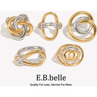E.B.belle Line Knotting Series 2 Tones Ring Lines O-shaped Chain Ring Arc Cross Ring Gold Plated High Polished Sturdy Jewelry