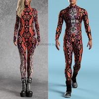 Red MF Costume 3D Animal Snake Skin Printed Cosplay Jumpsuit Costume Carnival Party Cyber Catsuit Women Outfits Bodysuit