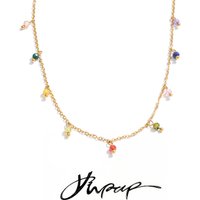 Yhpup Stainless Steel Colorful Cubic Zirconia Drop Chic Collar Necklace Tarnish Resistant Y2K Stylish PVD Jewelry Waterproof