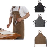 Tablier de cuisine unisexe en toile, bavoir en cuir pour Chef, Barista, barman, poches, maison, barbier, café, Restaurant, jardin