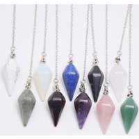 Natural Stone Quartz Healing Pendulum for Spiritual Divination Cone Crystal Pendulos Hexagonal Pointed Pendant Necklace Jewelry
